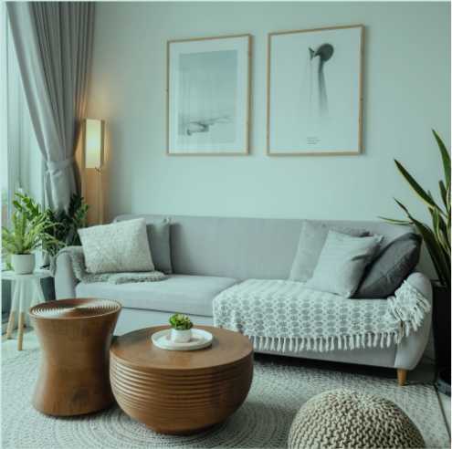 Foto de un salón con plantas y luz ténue